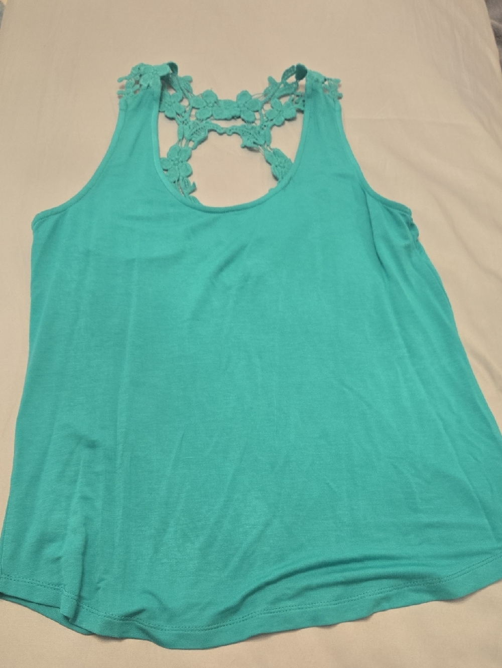 Naked Zebra Women’s Floral Crochet Back Tank Top - Green